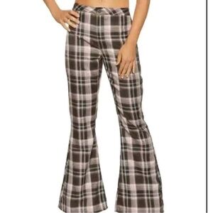 Almost Famous Black and White Plaid Flare Pants